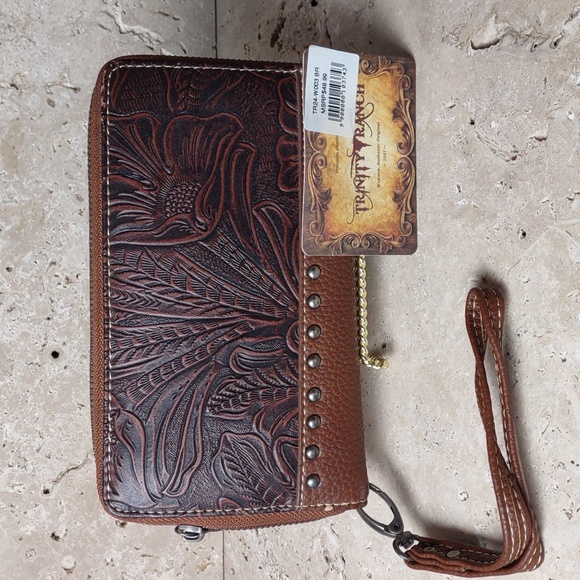 Trinity Ranch by Montana West Tooled Faux Leather Wristlet/Wallet - Picture 1 of 14